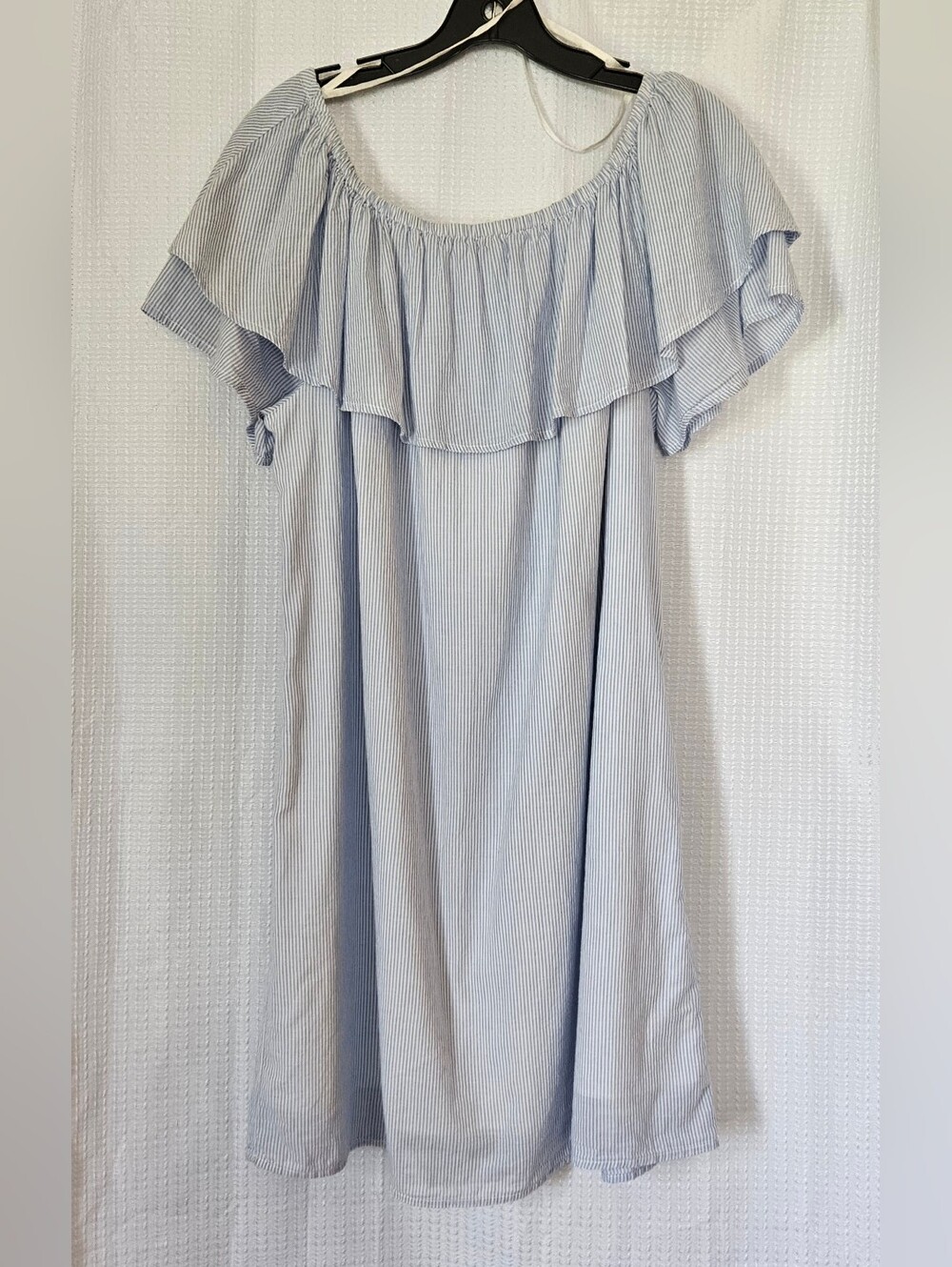 "C" Ruffle Mini Dress Off The Shoulder French Blue Stripe XL